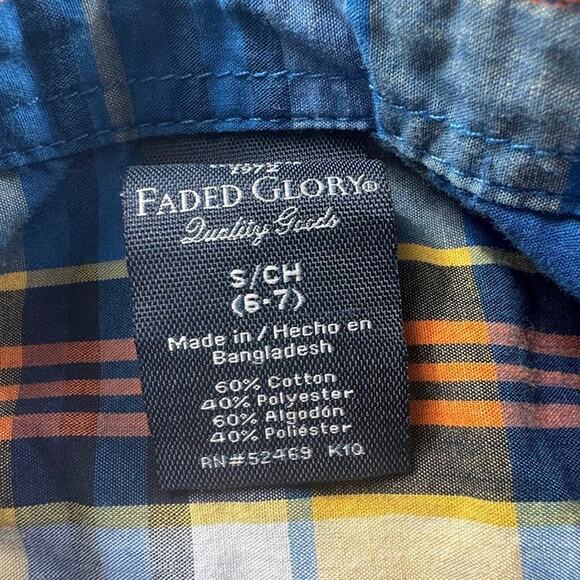 Faded Glory Boys Short Sleeve Button Down Plaid Shirt Blue S Small 6-7 - Picture 9 of 11